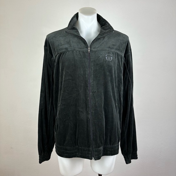 Sergio Tacchini Black Velour Bomber Jacket - Picture 1 of 7